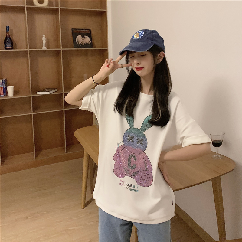 Real shot rabbit short sleeve T-shirt women's spring and summer new half sleeve bottom coat fashion