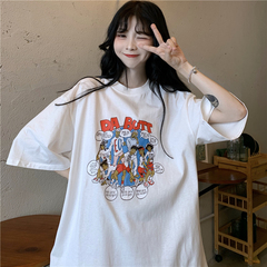 Real shooting new summer Korean version Harajuku style loose cartoon short sleeve T-shirt half sleeve top women's fashion
