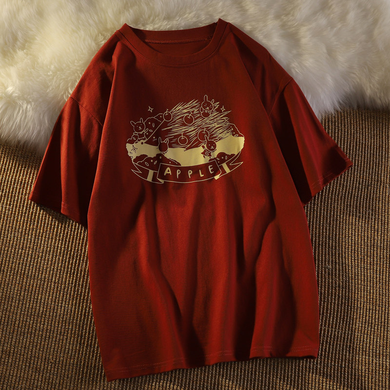 Solid old vintage short sleeved T-shirt, female loose Korean version ins tide day, salt sweetness coat.