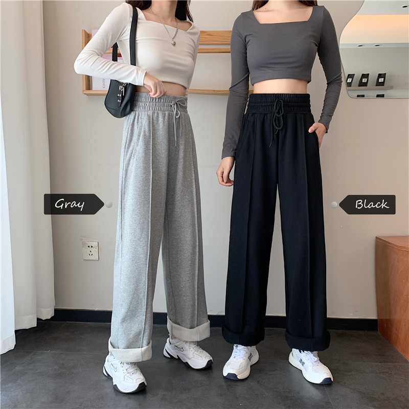 Real shot Plush casual pants women's spring and autumn thin Korean slim sports pants