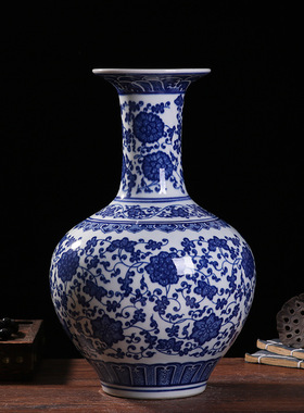 景德镇陶瓷花瓶 中式青花瓷器仿古客厅家用插花花瓶 家居装饰摆件