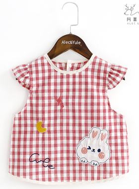 阿喜和悦女童纯棉罩衣辅食围嘴婴儿无袖饭衣女宝宝可爱防水围兜夏