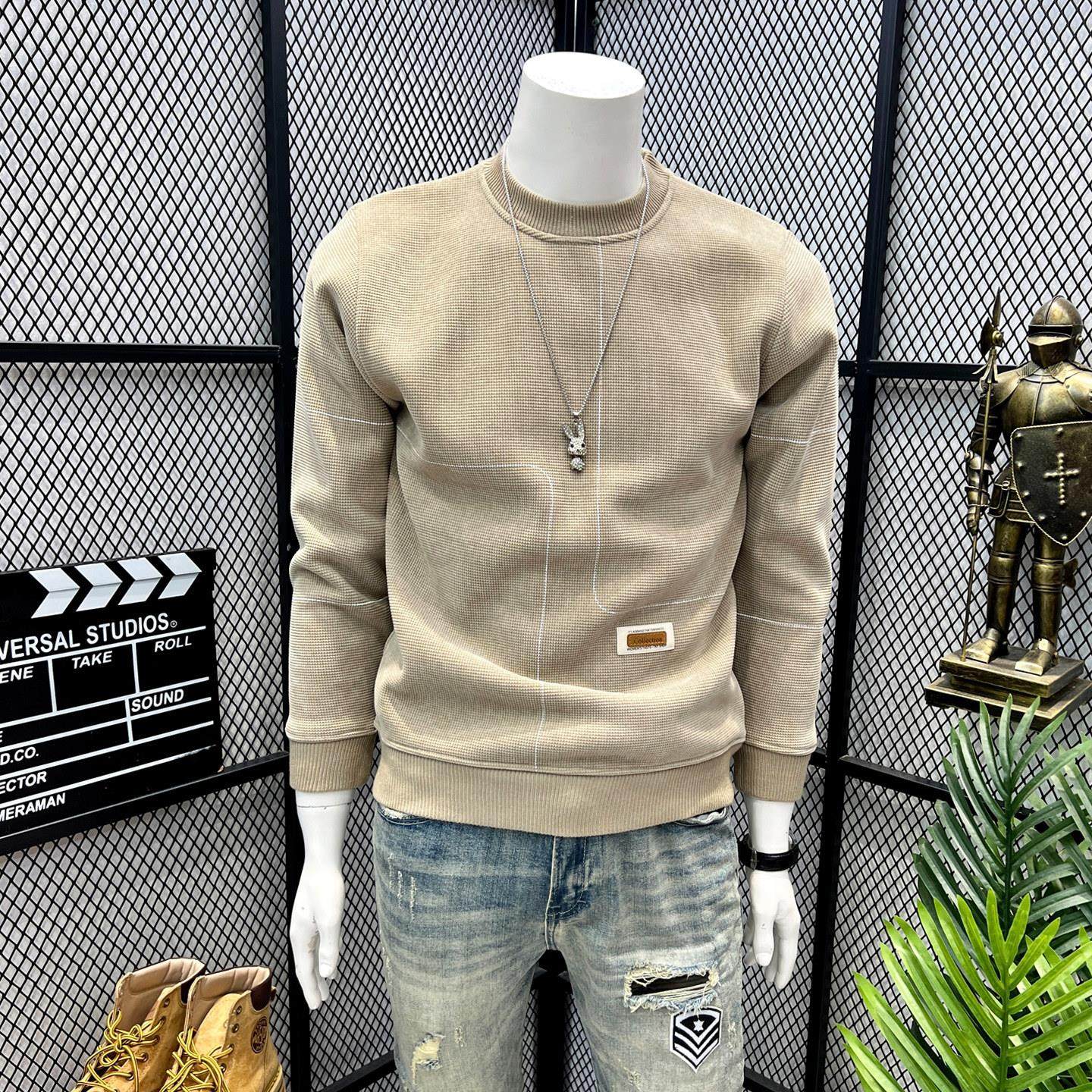 重磅潮流圆领卫衣男士2025秋冬季长袖加厚内搭上衣休闲无帽打底衫