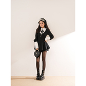 女 新款 暗黑小魔女 哥特风小个子修女拼接收腰显瘦连衣裙秋季