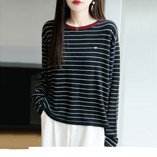 2026春季新款薄款毛衫女宽松休闲圆领外穿显瘦针织衫复古薄毛衣