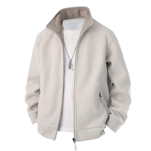 双面摇粒绒外套男夹克秋冬加大码冲锋衣内胆加厚立领抓绒开衫卫衣