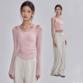 秋冬新瑜伽服女气质运动T恤两件套跑步长袖 上衣普拉提训练健身衣