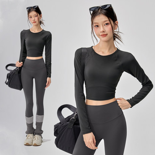 带胸垫运动T恤跑步健身瑜伽长袖