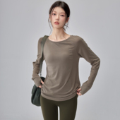 宽松运动T恤长袖 女速干健身普拉提训练瑜伽服跑步长款 遮臀上衣秋