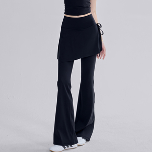 假两件瑜伽裤裙女高腰提臀防走光喇叭长裤普拉提训练运动健身裤夏