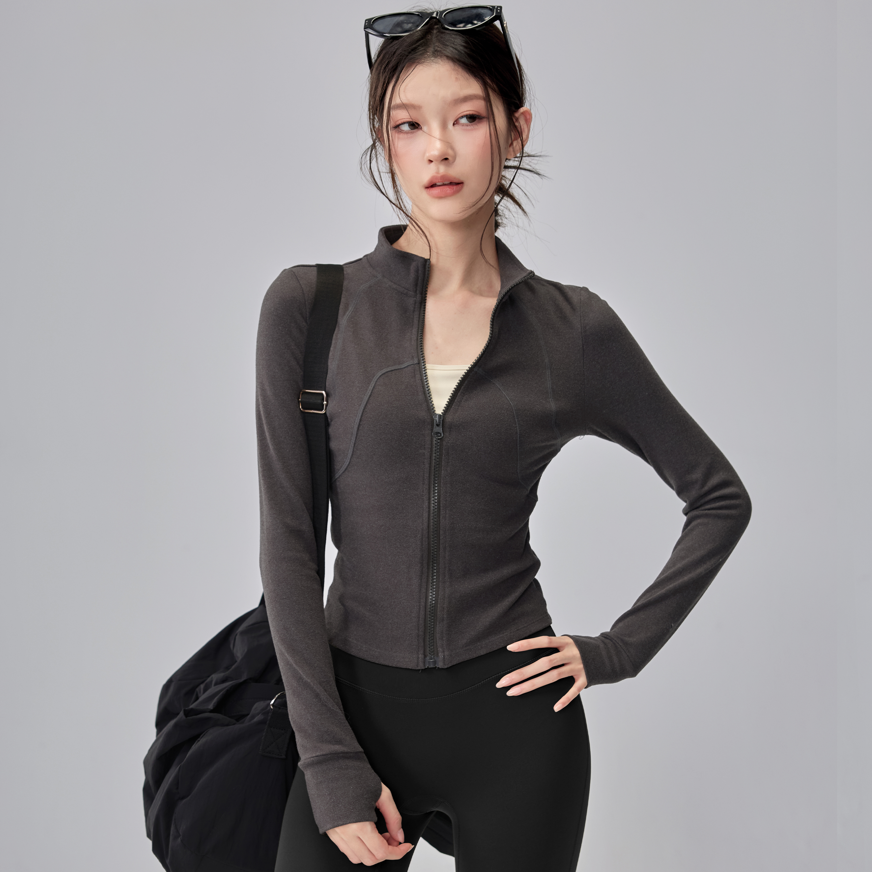 立领瑜伽服外套跑步运动长袖女