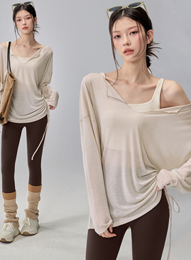 宽松运动上衣女休闲跑步健身显瘦长袖透气普拉提训练瑜伽服罩衫新