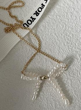 轻奢精致珍珠蝴蝶结锁骨链