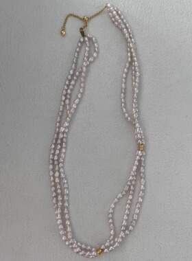 仙女粉简约三层法式复古珍珠项链