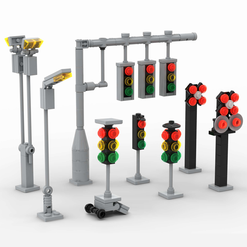 适配乐高城镇街景路灯交通指示灯