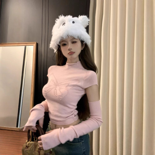 FunnJ方几 迷人辣宠 设计感蝴蝶可拆卸半高领打底衫女针织上衣