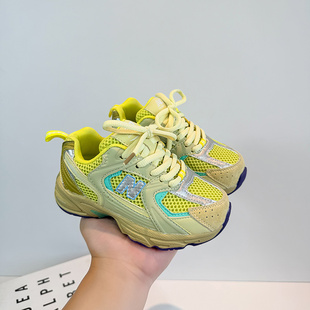 儿童N字运动鞋男童老爹鞋2025春秋网面女童透气跑步鞋软底童鞋潮