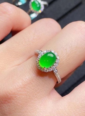 满绿玉髓玛瑙戒指925简约小巧