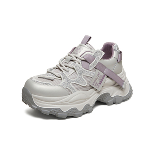 运动休闲女鞋 厚底增高网面老爹鞋 B6098AM6 百思图2026春季 专柜正品