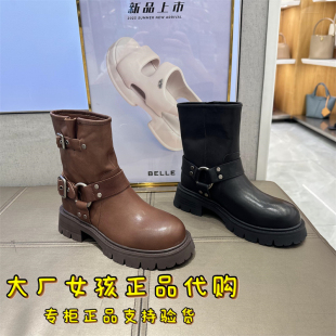 专柜正品 女靴机车靴加绒靴子短靴时装 百丽2023冬款 Belle 靴A2A1D