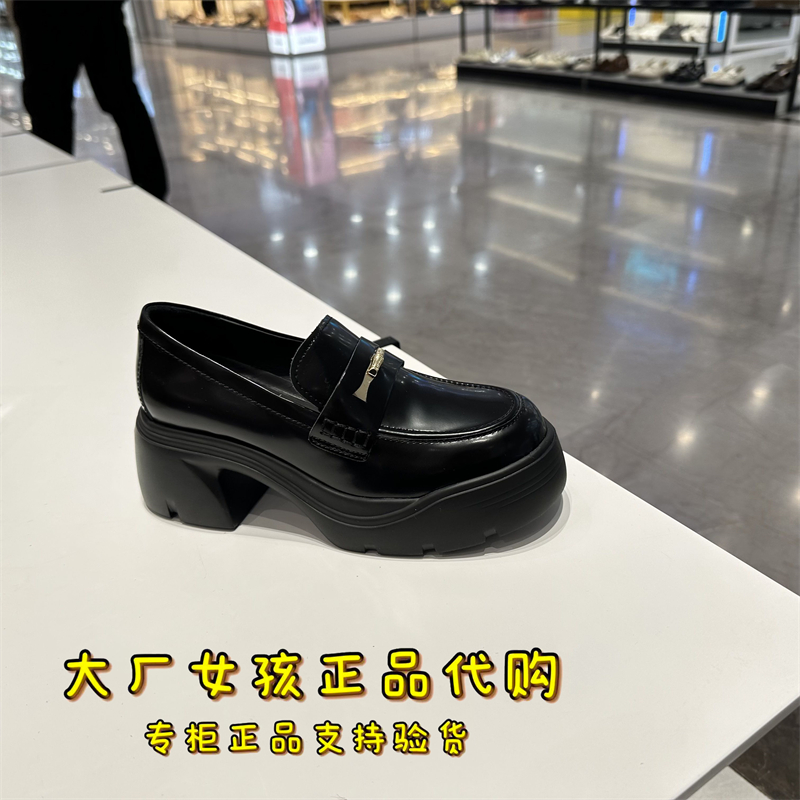 思加图乐福鞋厚底增高黑色小皮鞋