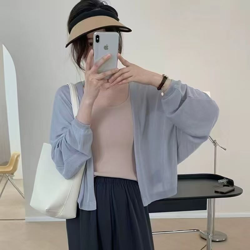 慵懒V领薄款防晒针织开衫女图片