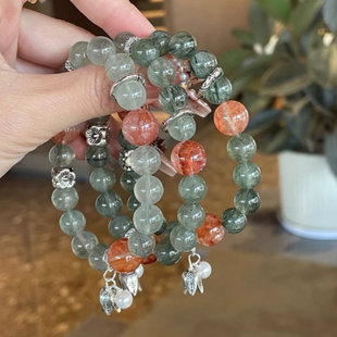 天然绿发晶手串女招财转运森系木属性水晶手链原创设计送闺蜜礼物