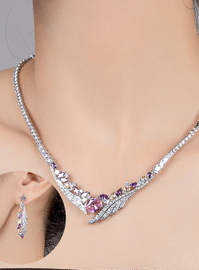 轻奢镶嵌满钻项链锁骨链耳环套装