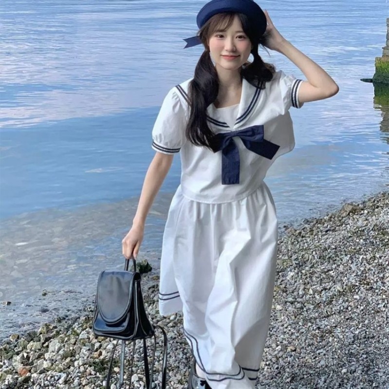 日系软妹水手服百褶裙大码胖mm遮肚子少萝短款校供套装收腰2025新