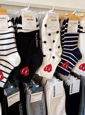 袜子女韩版中筒秋冬季爱心可爱日系百搭学生ins潮黑色白色条纹棉