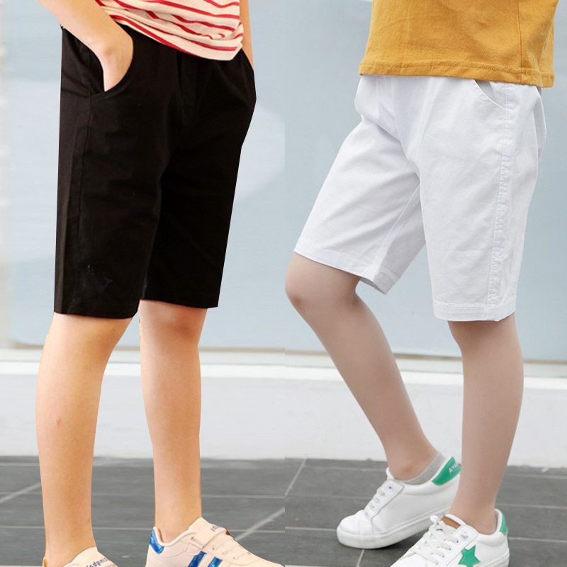 儿童男童白色短裤女童纯棉黑色休闲中大童棉五分裤学生演出中裤