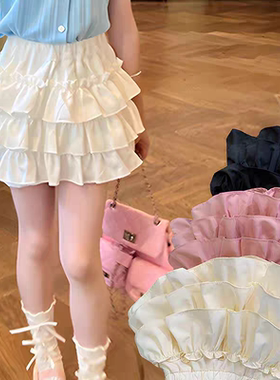 童女半身裙春秋装百褶裙黑中大童女孩白色短裙子儿童蛋糕裙裤子夏