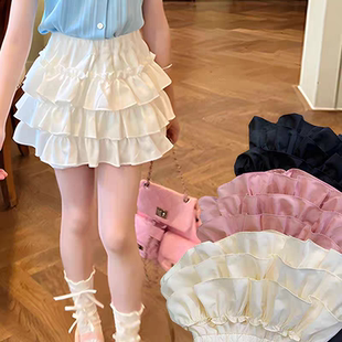 童女半身裙春秋装 子夏 百褶裙黑中大童女孩白色短裙子儿童蛋糕裙裤