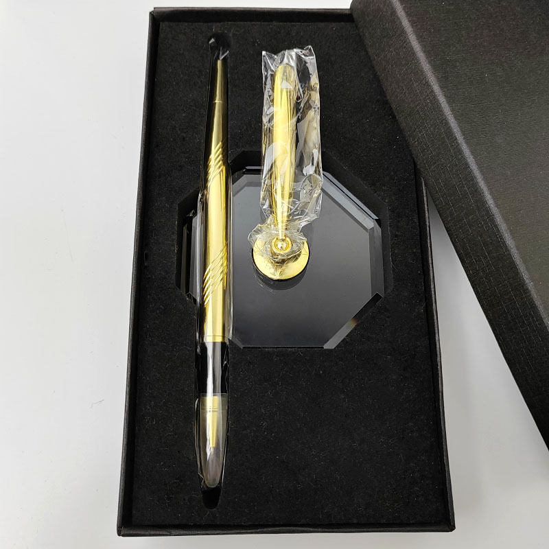水晶底座金属台笔水性签字笔