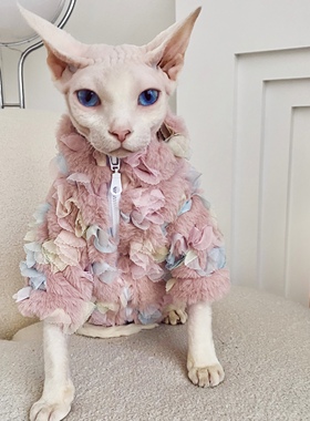SPHYNXPLANET斯芬克斯猫德文无毛猫衣服秋冬猫咪彩虹皮草外套大衣