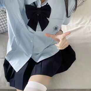 原创基础款小岚中刺绣jk衬衫短袖学生蓝新款校服制服套装色衬衣女