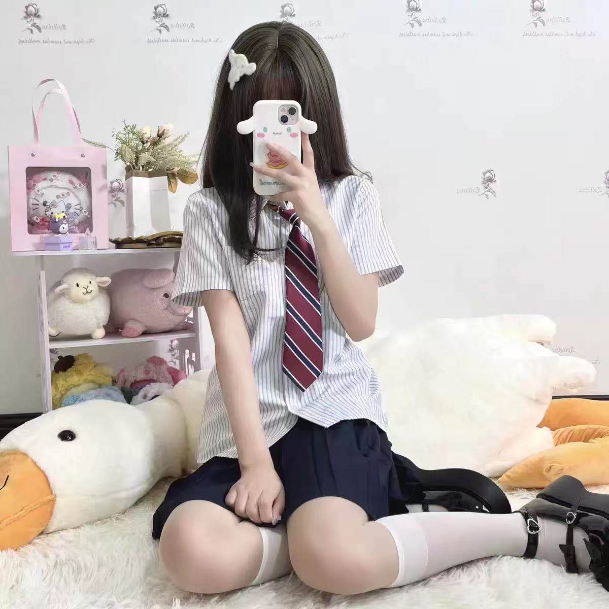 宽松条纹短袖衬衣日系原创jk衬衬衫
