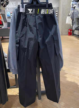 nike耐克女子大口袋直筒工装裤刺绣标黑色可抽绳长裤HM6977-010