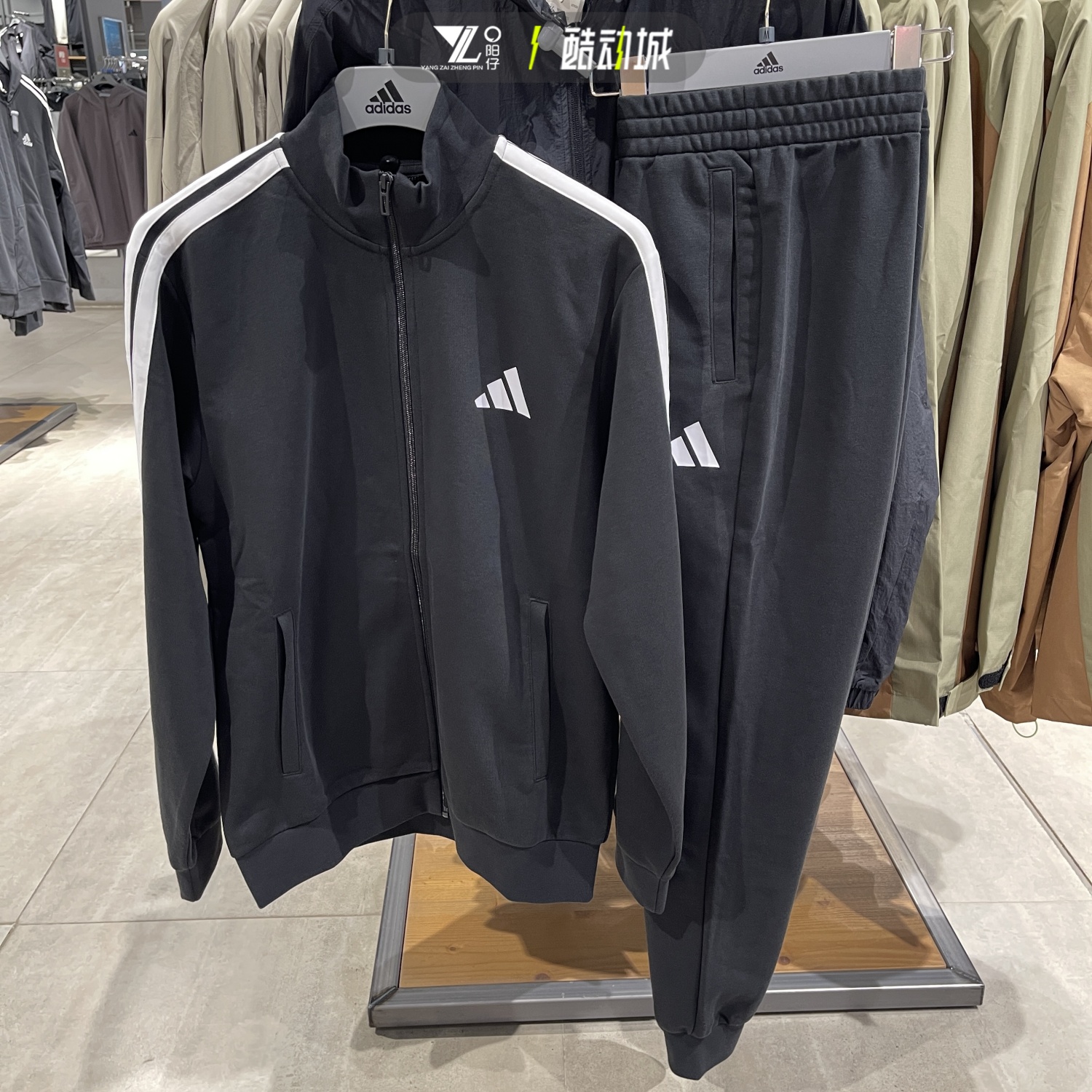 Adidas阿迪达斯男女经典款黑色运动服套装三条纹外套长裤JZ1155