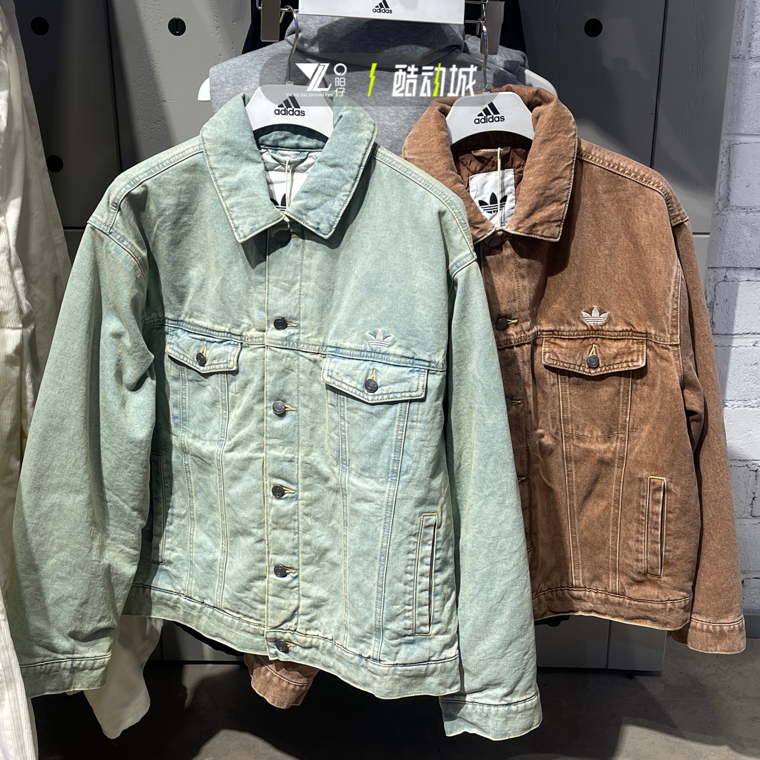 三叶草复古街头风牛仔运动短棉服