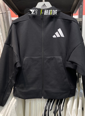 Adidas阿迪达斯W.Z.N.E系列女子春季新款黑色连帽夹克外套JC5392