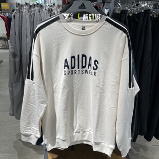 Adidas阿迪达斯男女同款白色学院风子母logo圆领套头卫衣KF5211