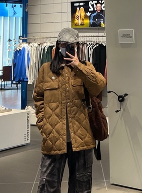 阿迪达斯三叶草男女同款复古翻领工装风夹克轻薄羽绒服外套JD3748