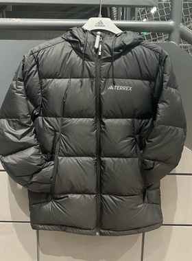 Adidas阿迪达斯24冬季新款男子保暖加厚鹅绒羽绒服黑色夹克IX7927