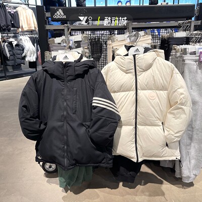 Adidas保暖连帽短款男女羽绒服