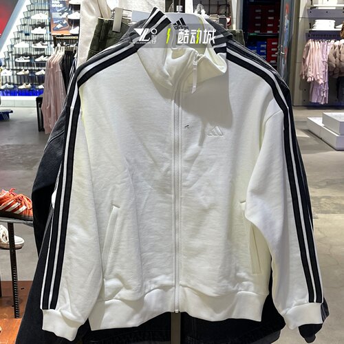 阿迪达斯女纯棉三条纹立领夹克