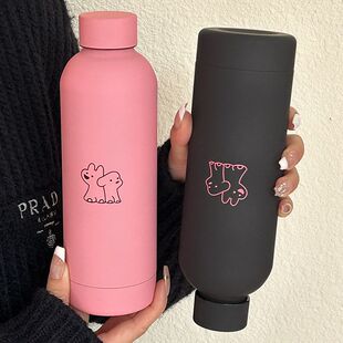 线条狗保温杯高颜值保冷女生情侣水杯纯色随手杯便携简约咖啡杯子