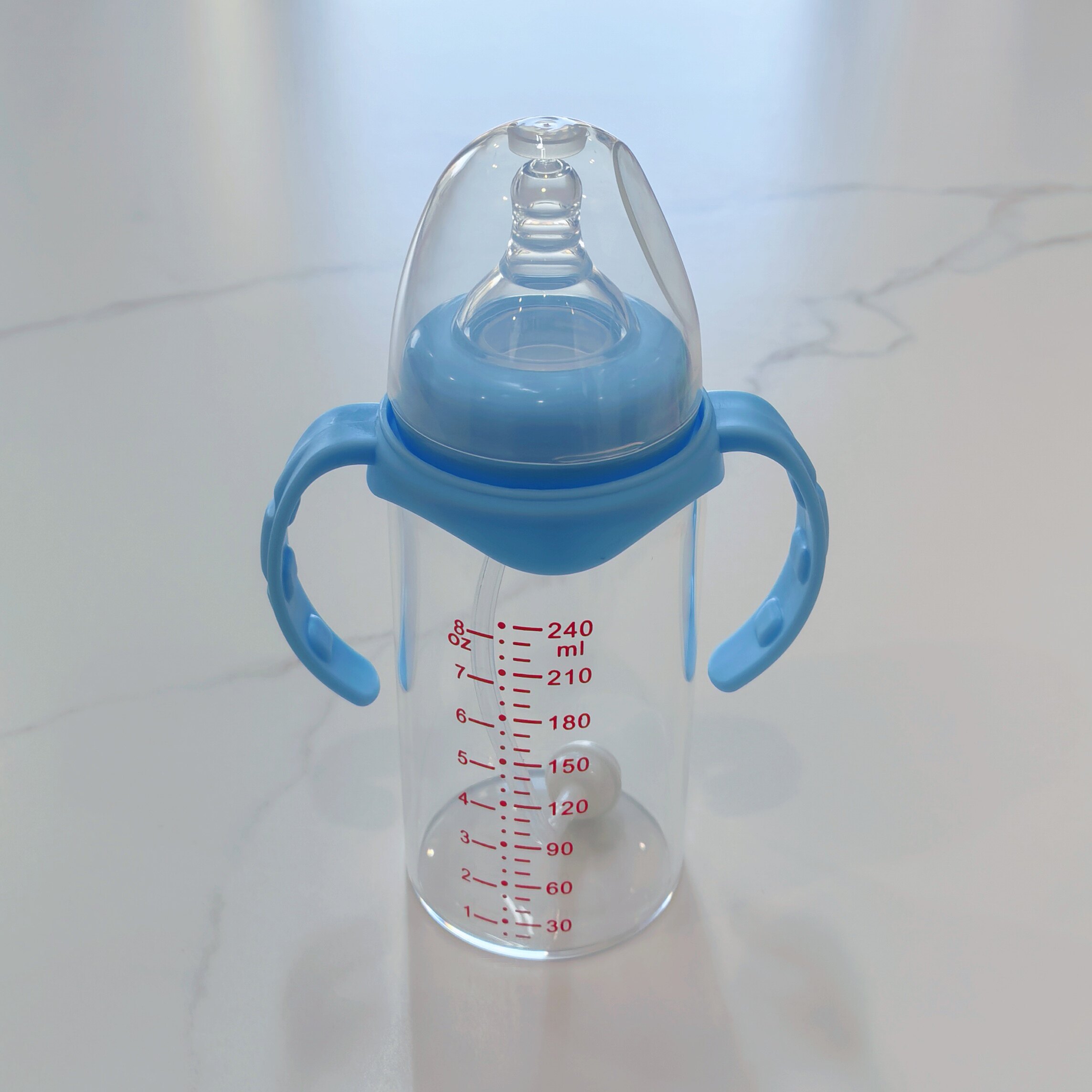 新生儿宽口径玻璃奶瓶240ml软硅胶奶嘴耐高温配重力球吸管防呛奶