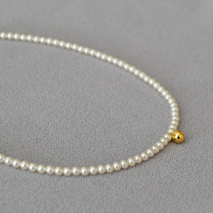 小米baby高亮施家水晶珍珠简约叠带小金豆细巧项链锁骨项链颈链女