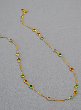 简约时尚轻奢彩色宝石不对称项链